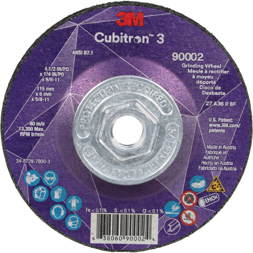 Cubitron 3 Depressed Centre Grinding Wheel, 4-1/2" x 1/4", 5/8"-11 Arbor, Ceramic, Type T27 Equipment World