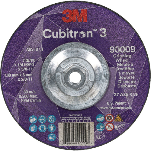 Cubitron 3 Depressed Centre Grinding Wheel, 7" x 1/4", 5/8"-11 Arbor, Ceramic, Type T27 Equipment World
