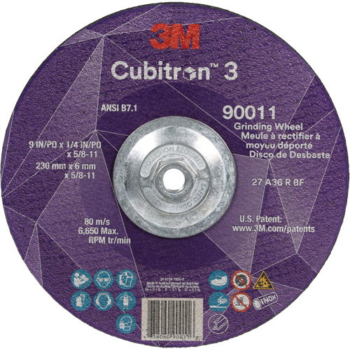Cubitron 3 Depressed Centre Grinding Wheel, 9" x 0.25", 5/8"-11 Arbor, Ceramic, Type T27 Equipment World