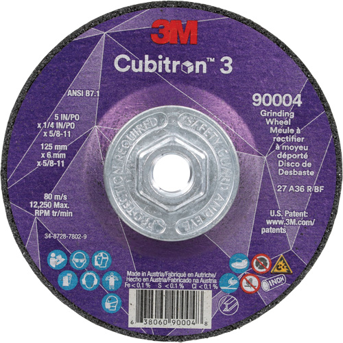 Cubitron 3 Depressed Centre Grinding Wheel, 5" x 0.25", 5/8"-11 Arbor, Ceramic, Type T27 Equipment World