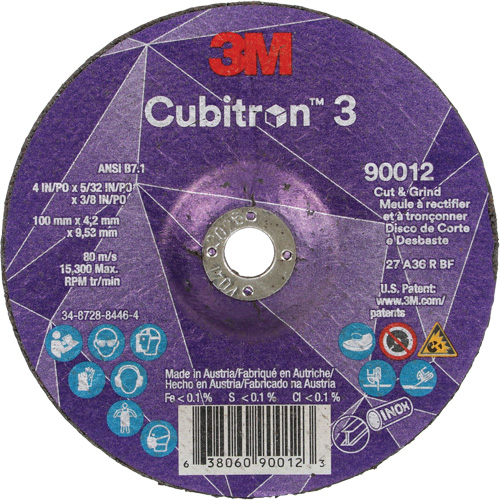 Cubitron 3 Cut and Grind Wheel, 4" x 5/32", 3/8" Arbor, Type 27, 36 Grit, Ceramic Equipment World