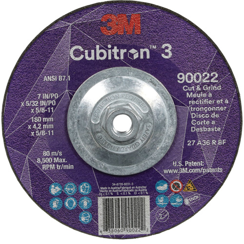 Cubitron 3 Cut and Grind Wheel, 7" x 5/32", 5/8"-11 Arbor, Type 27, 36 Grit, Ceramic Equipment World