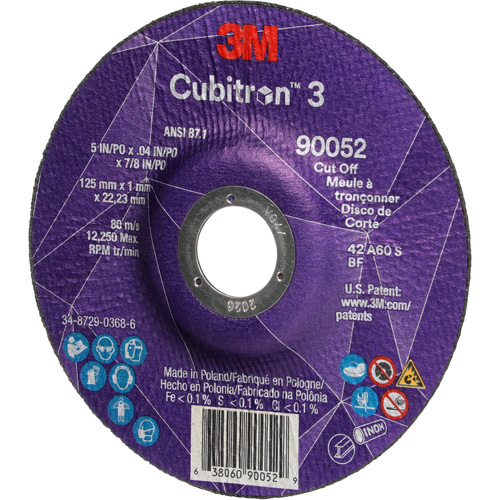 Cubitron 3 Cut-Off Wheel, 5" x 0.04", 7/8" Arbor, Type 27, Ceramic, 60 RPM Equipment World