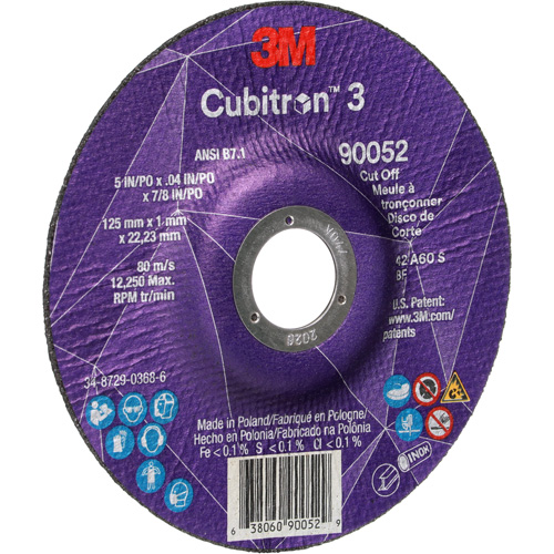 Cubitron 3 Cut-Off Wheel, 5" x 0.04", 7/8" Arbor, Type 27, Ceramic, 60 RPM Equipment World