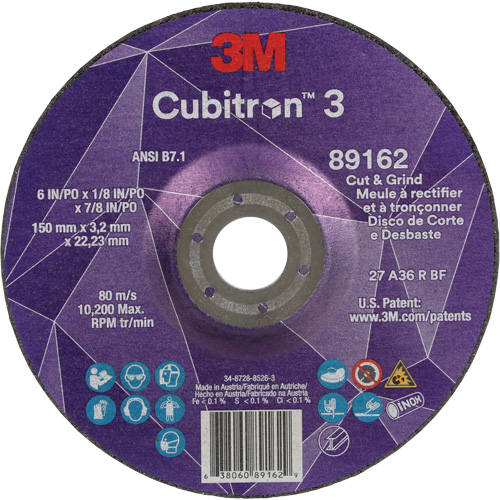 Cubitron 3 Cut and Grind Wheel, 6" x 1/8", 7/8" Arbor, Type 27, 36 Grit, Ceramic Equipment World