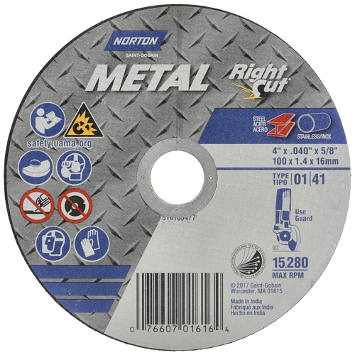 Metal RightCut Right Angle Cut-Off Wheel, 4-1/2" x 0.04", 7/8" Arbor, Type 01/41, Aluminum Oxide, 13580 RPM Equipment World
