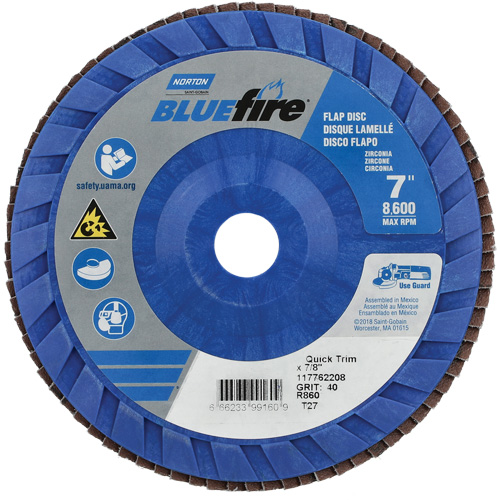 BlueFire Quick Trim Flap Disc, 7" x 7/8", Type 27, 40 Grit, Zirconia Alumina Equipment World
