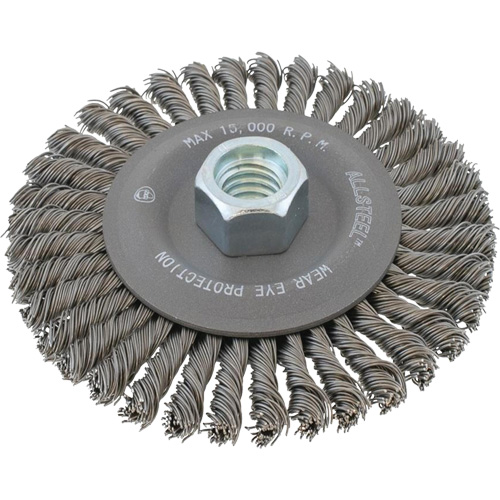 ALLSTEEL Wheel Wire Brush, 6" Dia., 0.02" Fill, 5/8"-11 Arbor Equipment World