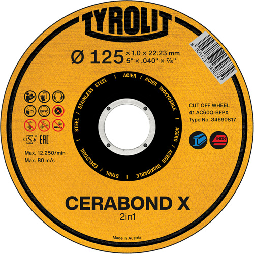 Cerabond X Cut-Off Wheel, 5" x 0.04", 7/8" Arbor, Ceramic Equipment World