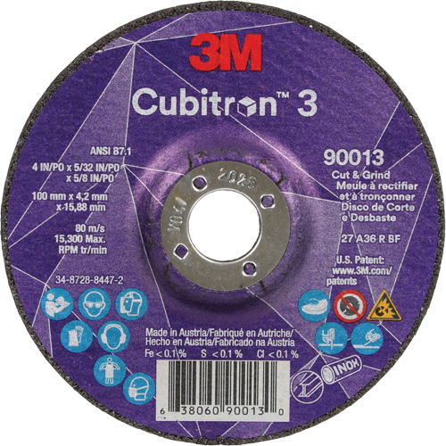 Cubitron 3 Cut & Grind Wheel, 4" x 39/250", 5/8" Arbor, Type 27, 36 Grit, Ceramic Equipment World