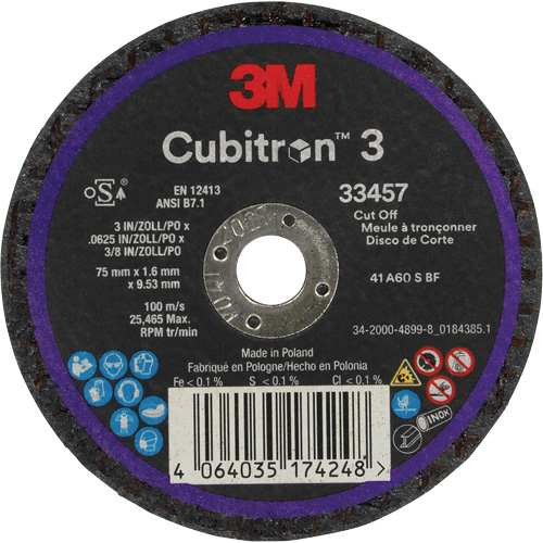 Cubitron 3 Cut-Off Wheel, 3" x 0.063", 3/8" Arbor, Ceramic Equipment World