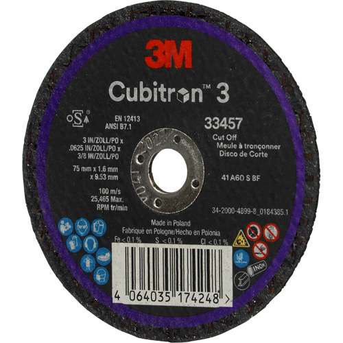 Cubitron 3 Cut-Off Wheel, 3" x 0.063", 3/8" Arbor, Ceramic Equipment World