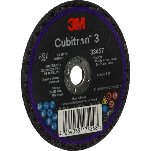 Cubitron 3 Cut-Off Wheel, 3" x 0.063", 3/8" Arbor, Ceramic Equipment World