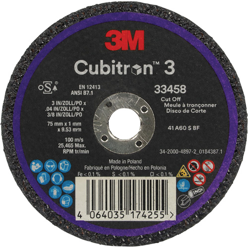 Cubitron 3 Cut-Off Wheel, 3" x 0.039", 3/8" Arbor, Ceramic Equipment World
