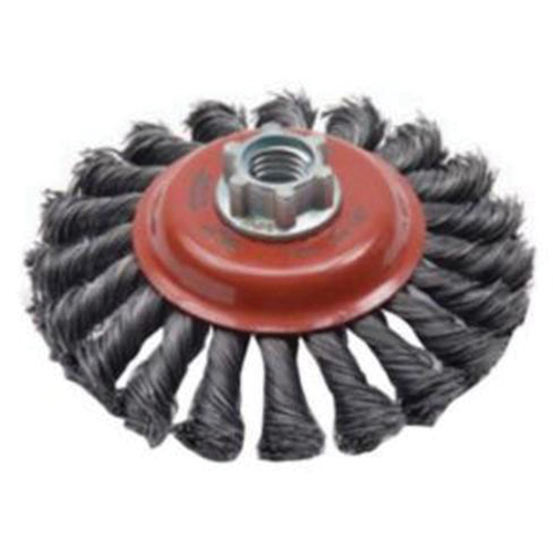 Twist Knot Saucer Cup Brush, 4" Dia., 0.02" Fill, 5/8"-11 Arbor, Steel Equipment World