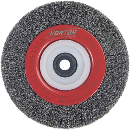 Crimped Bench Wheel, 6" Dia., 0.014" Fill, 1/2"-2 Arbor Equipment World