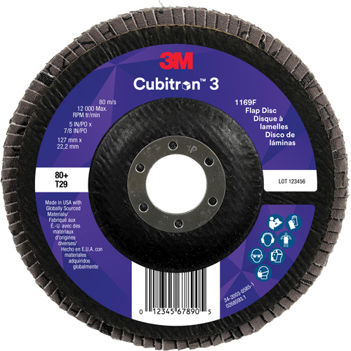 Cubitron 3 Conical  Flap Disc 1169F, 5" x 7/8", Type T29, 80+ Grit, Ceramic Equipment World