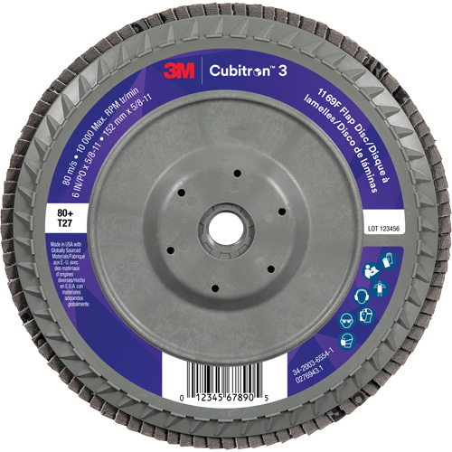 Cubitron 3 Flat Flap Disc with Quick Change 1169F, 6" x 5/8"-11, Type T27, 80+ Grit, Ceramic Equipment World