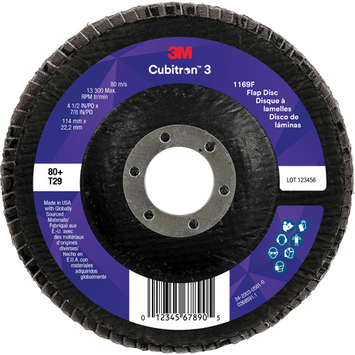 Cubitron 3 Conical  Flap Disc 1169F, 4-1/2" x 7/8", Type T29, 80+ Grit, Ceramic Equipment World