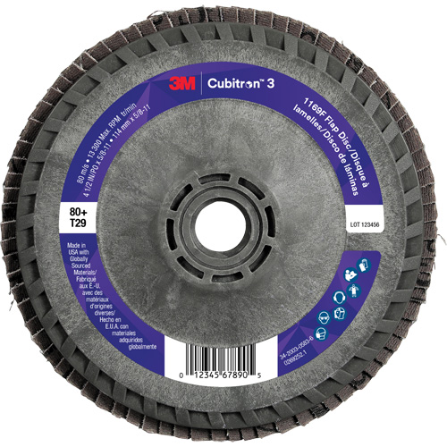 Cubitron 3 Conical  Flap Disc with Quick Change 1169F, 4-1/2" x 5/8"-11, Type T29, 80+ Grit, Ceramic Equipment World
