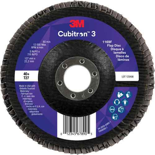 Cubitron 3 Flat Flap Disc 1169F, 5" x 7/8", Type T27, 40+ Grit, Ceramic Equipment World