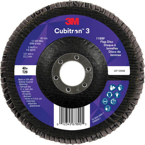 Cubitron 3 Conical  Flap Disc 1169F, 5" x 7/8", Type T29, 40+ Grit, Ceramic Equipment World