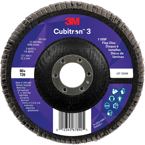 Cubitron 3 Conical  Flap Disc 1169F, 5" x 7/8", Type T29, 60+ Grit, Ceramic Equipment World