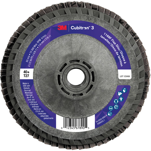 Cubitron 3 Flat Flap Disc with Quick Change 1169F, 4-1/2" x 5/8"-11, Type T27, 40+ Grit, Ceramic Equipment World