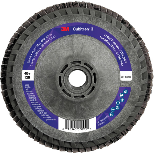 Cubitron 3 Conical  Flap Disc with Quick Change 1169F, 5" x 5/8"-11, Type T29, 40+ Grit, Ceramic Equipment World