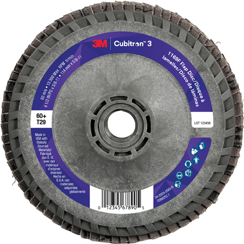 Cubitron 3 Conical  Flap Disc with Quick Change 1169F, 4-1/2" x 5/8"-11, Type T29, 60+ Grit, Ceramic Equipment World