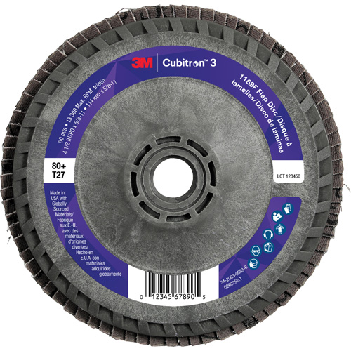 Cubitron 3 Flat Flap Disc with Quick Change 1169F, 4-1/2" x 5/8"-11, Type T27, 80+ Grit, Ceramic Equipment World