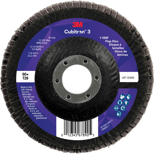 Cubitron 3 Conical  Flap Disc 1169F, 4-1/2" x 7/8", Type T29, 60+ Grit, Ceramic Equipment World