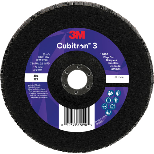 Cubitron 3 Flat Flap Disc 1169F, 7" x 7/8", Type T27, 40+ Grit, Ceramic Equipment World
