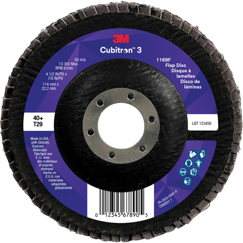 Cubitron 3 Conical  Flap Disc 1169F, 4-1/2" x 7/8", Type T29, 40+ Grit, Ceramic Equipment World