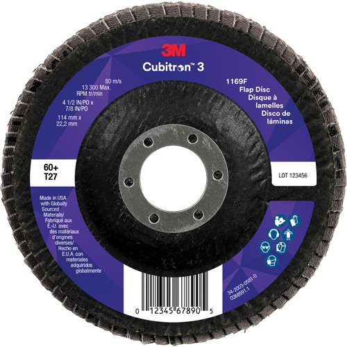 Cubitron 3 Flat Flap Disc 1169F, 4-1/2" x 7/8", Type T27, 60+ Grit, Ceramic Equipment World