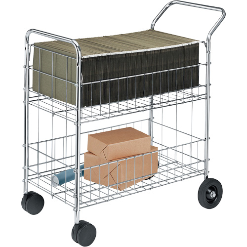 Wire Mail Cart, 200 lbs. Capacity, Chrome, 19" D x 30" L x 39-1/4" H, Chrome Plated Equipment World