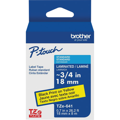 Tape Cartridge for P-touch&reg; Labeling System, 18 mm x 8 m, Black on Yellow Equipment World