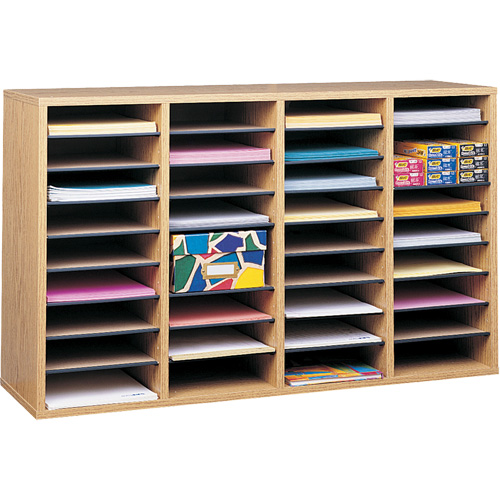 Adjustable Compartment Literature Organizer, Stationary, 36 Slots, Wood, 39-1/4" W x 11-3/4" D x 24" H Equipment World