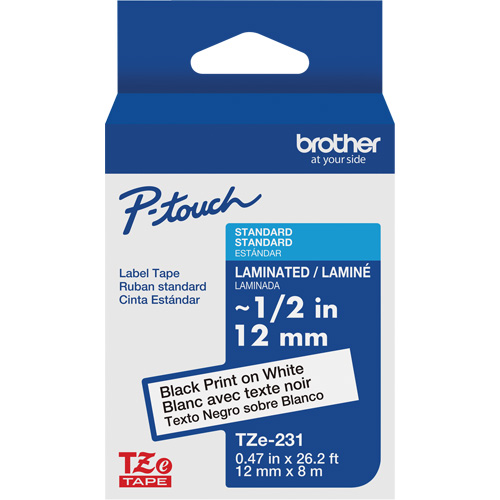 Cartouches de ruban Tze, 12 mm x 26-1/4', Noir sur blanc Equipment World