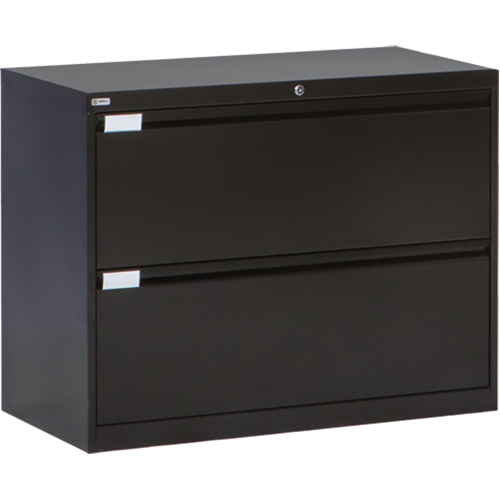 Lateral Filing Cabinet, Steel, 2 Drawers, 36" W x 18" D x 27-7/8" H, Black Equipment World