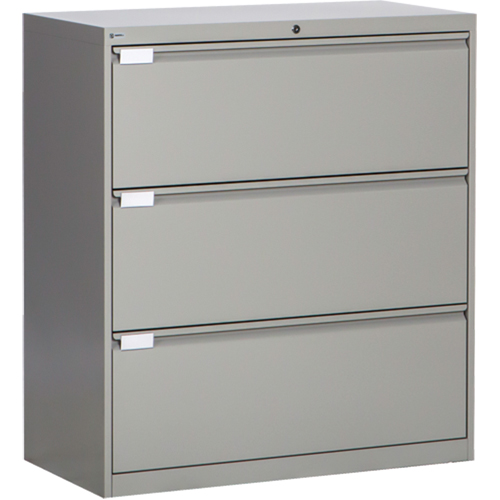 Lateral Filing Cabinet, Steel, 3 Drawers, 36" W x 18" D x 40-1/16" H, Grey Equipment World