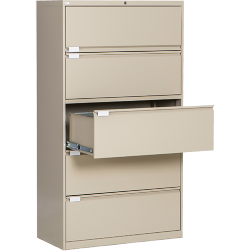 Classeur lat&eacute;ral, Acier, 5 tiroirs, 36" la x 18" p x 65-1/2" h, Beige Equipment World
