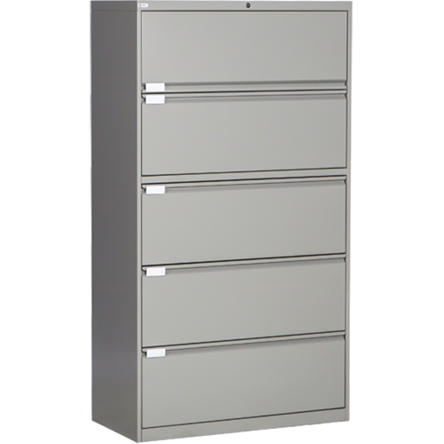 Lateral Filing Cabinet, Steel, 5 Drawers, 36" W x 18" D x 65-1/2" H, Grey Equipment World