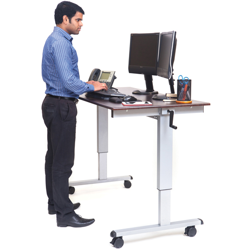 Adjustable Stand-Up Workstations, Stand-Alone Desk, 48-1/2" H x 59" W x 29-1/2" D, Walnut Equipment World