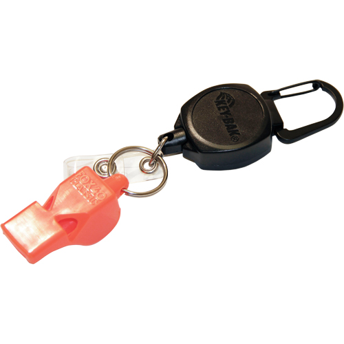 Self Retracting ID Badge and Key Reel with Whistle, Zinc Alloy Metal, 24" Cable, Carabiner Attachment Equipment World