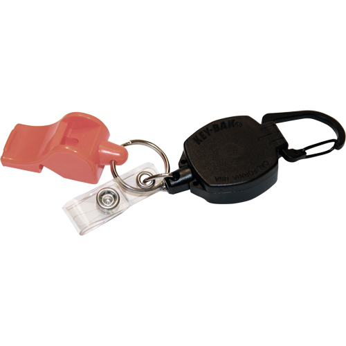 Self Retracting ID Badge and Key Reel with Whistle, Zinc Alloy Metal, 24" Cable, Carabiner Attachment Equipment World
