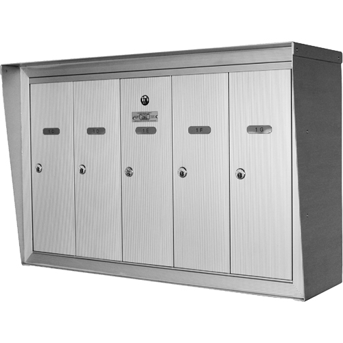 Single Deck Mailboxes, Wall -Mounted, 16" x 5-1/2", 5 Doors, Aluminum Equipment World