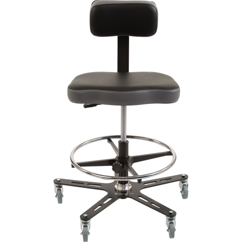 TF160 Industrial Grade Ergonomic Chair, Mobile, Adjustable, 20-1/2" - 28-1/2", Vinyl Seat, Black/Grey Equipment World