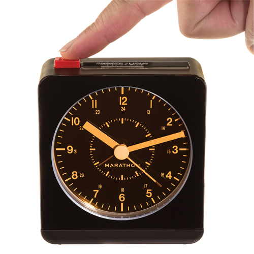 Desk Alarm Clock, Analog, Battery Operated, 3.5" W x 1.5" D x 3.75" H, Black Equipment World