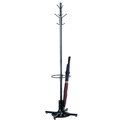 Coat Rack with Umbrella Stand, 70" H, Black, 4 Hook(s) Equipment World